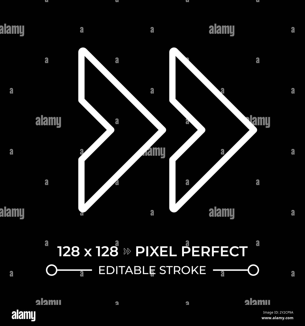 Double right arrow white linear icon for dark theme Stock Vector