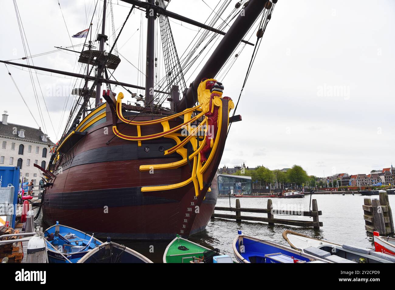 Amsterdam, the Netherlands. July 2, 2024. A replica of a voc sailing ship from the 17th century. High quality photo Stock Photo