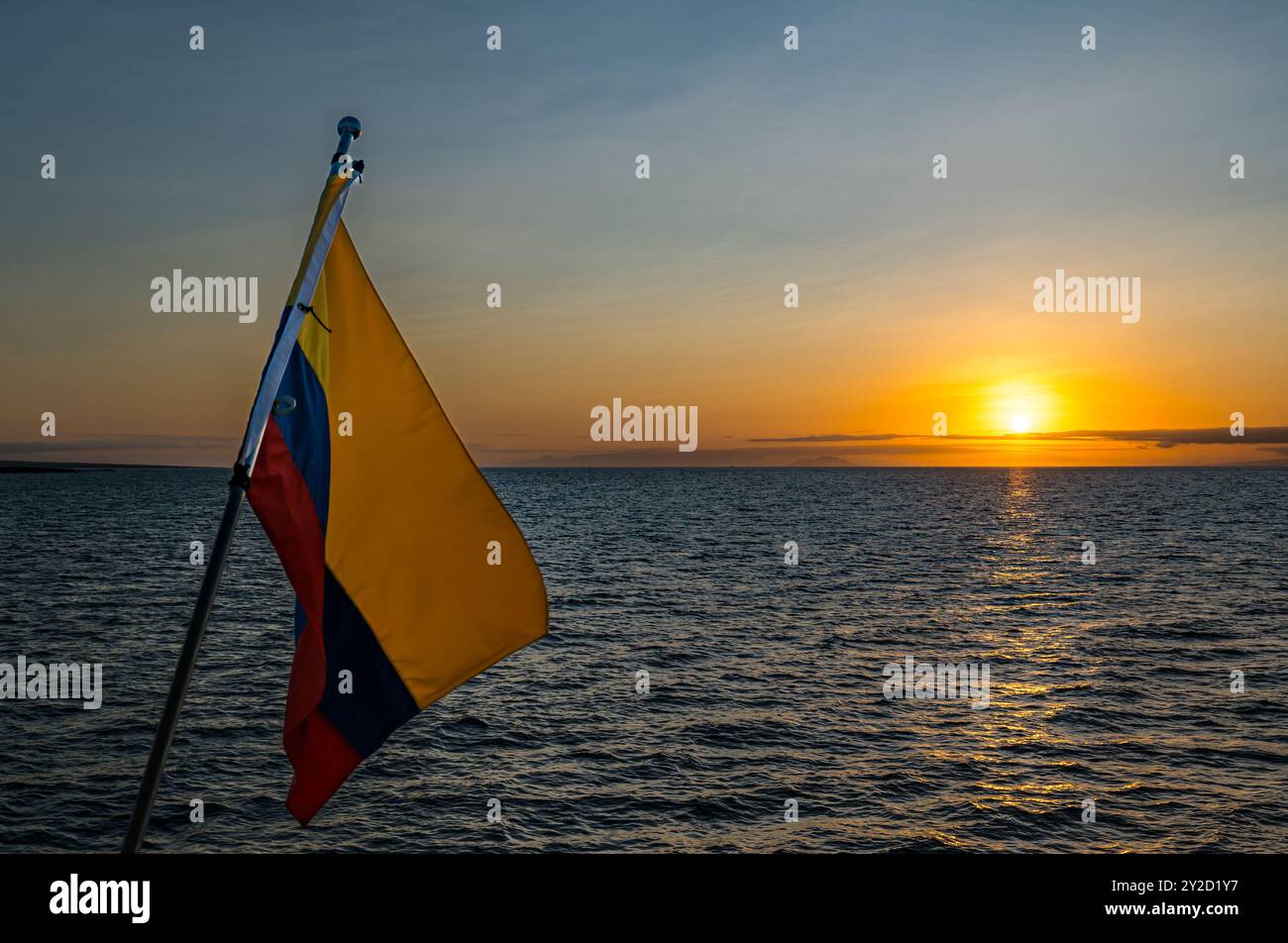 Ecuador flag on boat at sea at sunset in the Galapagos Stock Photo - Alamy