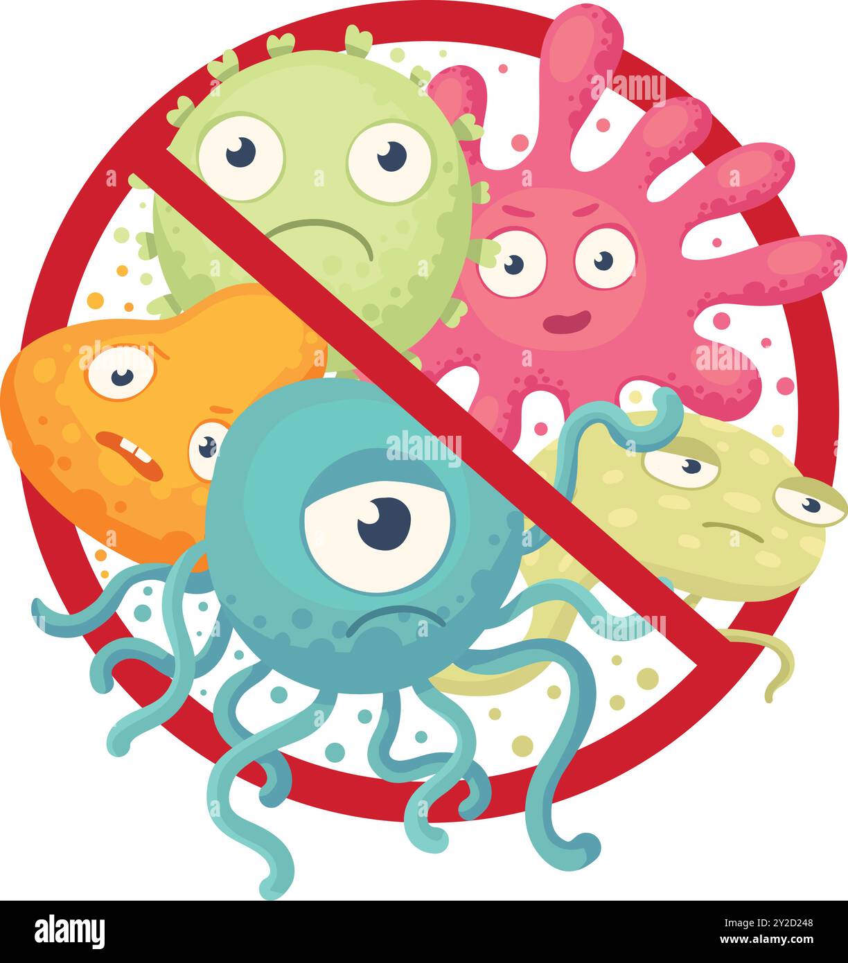 Bacteria in prohibition sign. Comic crossed out microbes and viruses ...