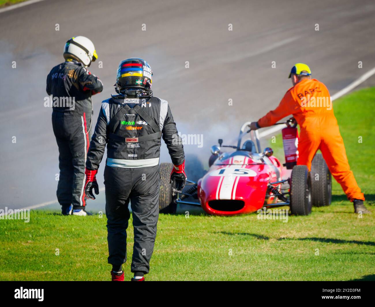 Driver Patrick Jamin racing in the Glover Trophy getting out of his ...