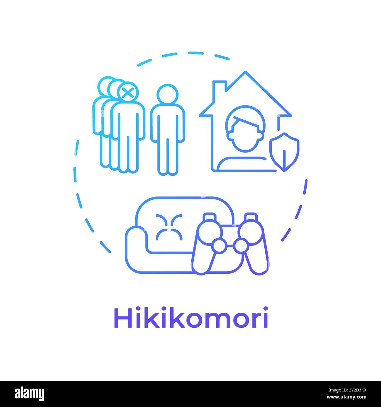 Hikikomori blue gradient concept icon Stock Vector