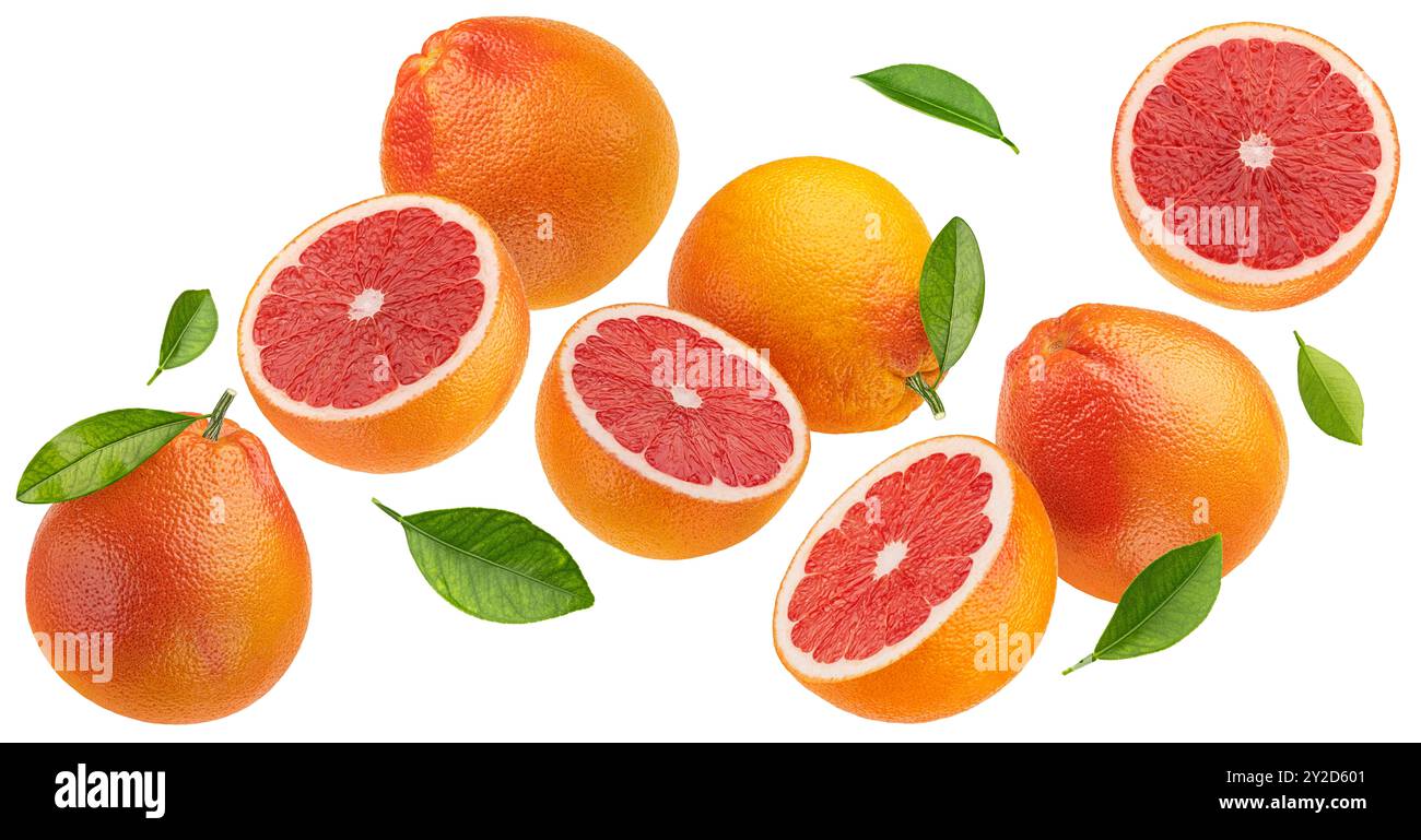Falling grapefruits isolated on white background Stock Photo