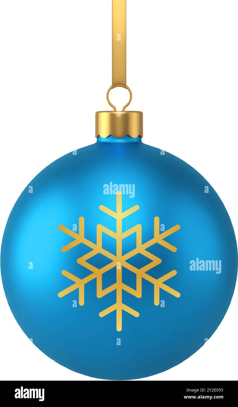 Luxury blue metallic Christmas ball with golden decorative snowflake ...