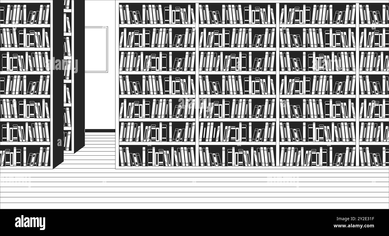 Public library interior black and white line illustration Stock Vector ...
