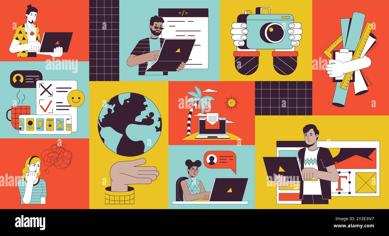 Remote working bento grid illustration set Stock Vector Image & Art - Alamy