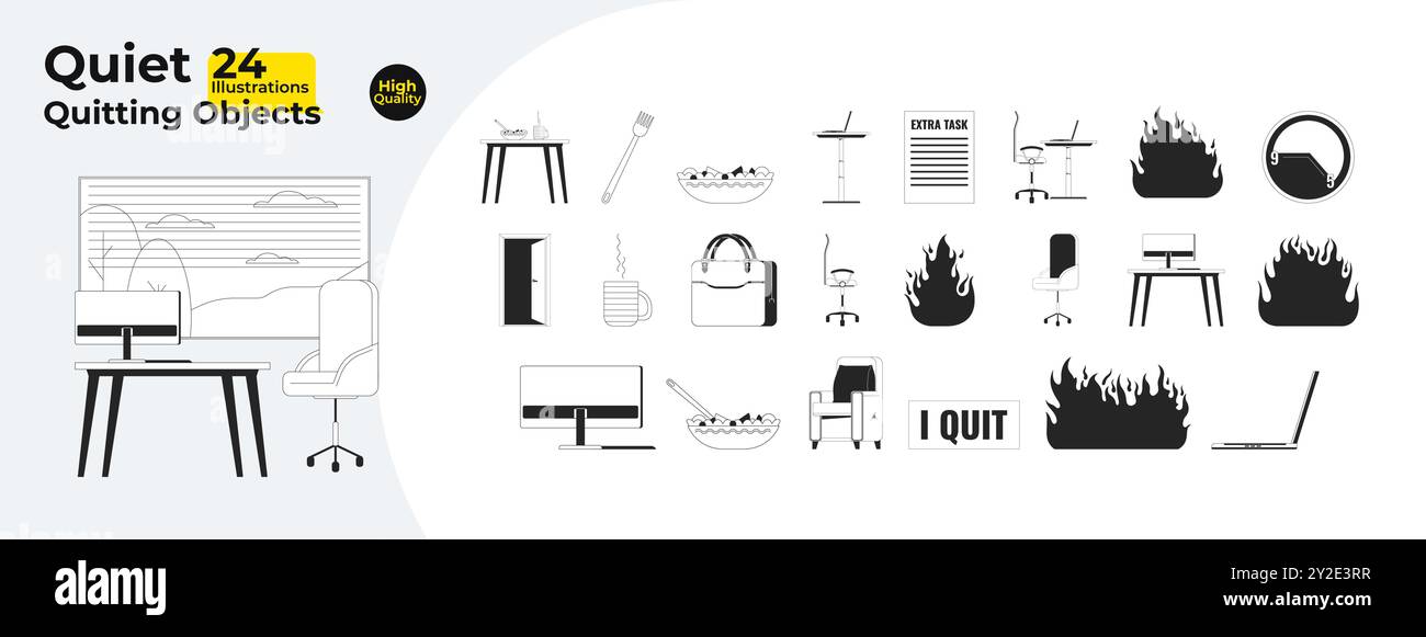 Workplace culture black and white 2D line cartoon objects bundle Stock Vector