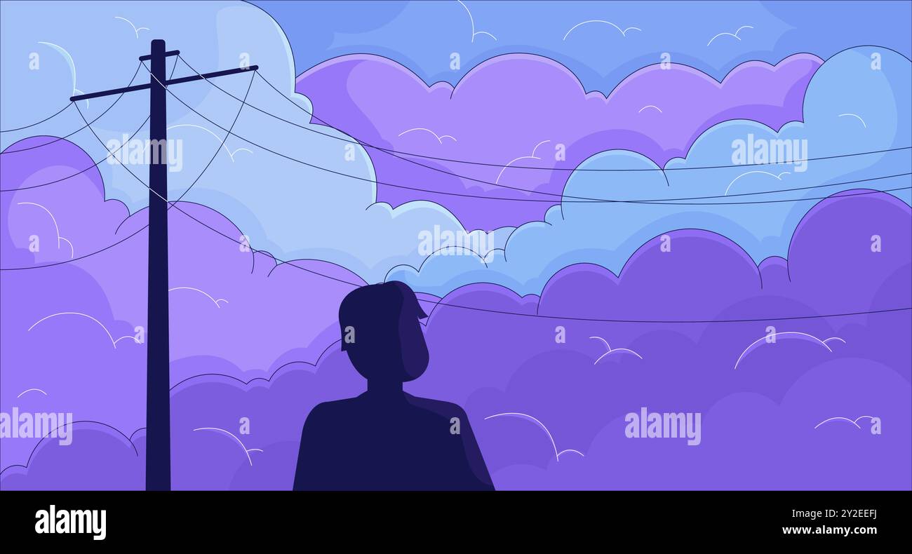 Person enjoying dawn standing under power lines lofi wallpaper Stock ...
