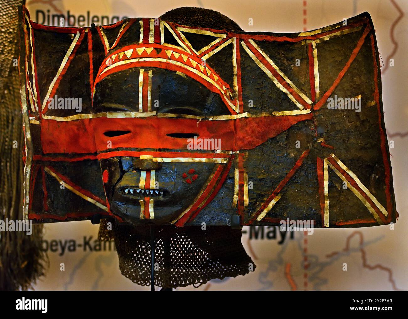 Mask Moxico Angola 20th Century, Congo, Africa Museum, Brussels, Belgium, Wood.( Mask performed during Makishi masquerades at the end of the Mukanda, Young men try to scare women. ) Stock Photo