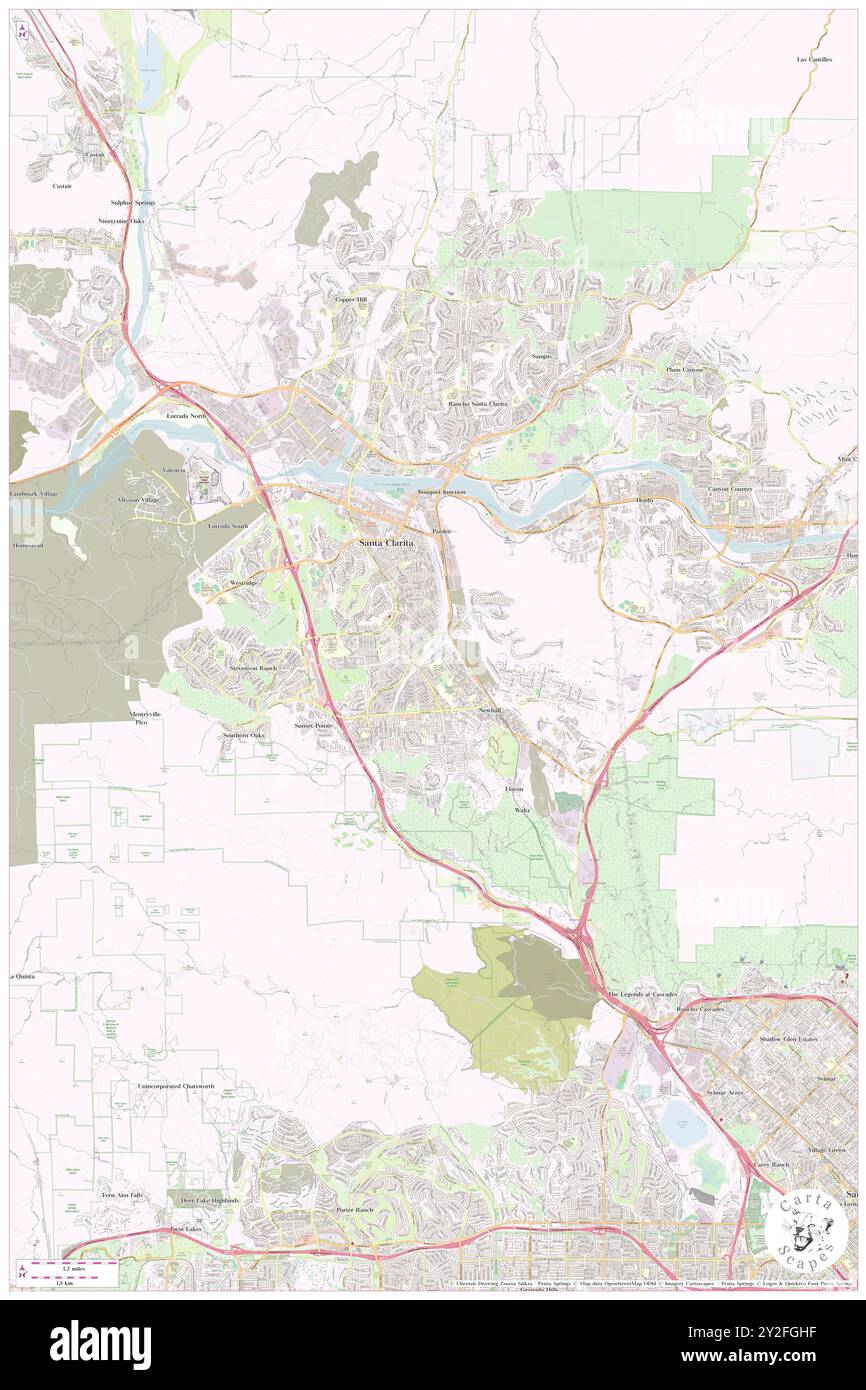 Santa Clarita, Los Angeles County, US, United States, California, N 34 23' 29'', S 118 32' 33'', map, Cartascapes Map published in 2024. Explore Cartascapes, a map revealing Earth's diverse landscapes, cultures, and ecosystems. Journey through time and space, discovering the interconnectedness of our planet's past, present, and future. Stock Photo