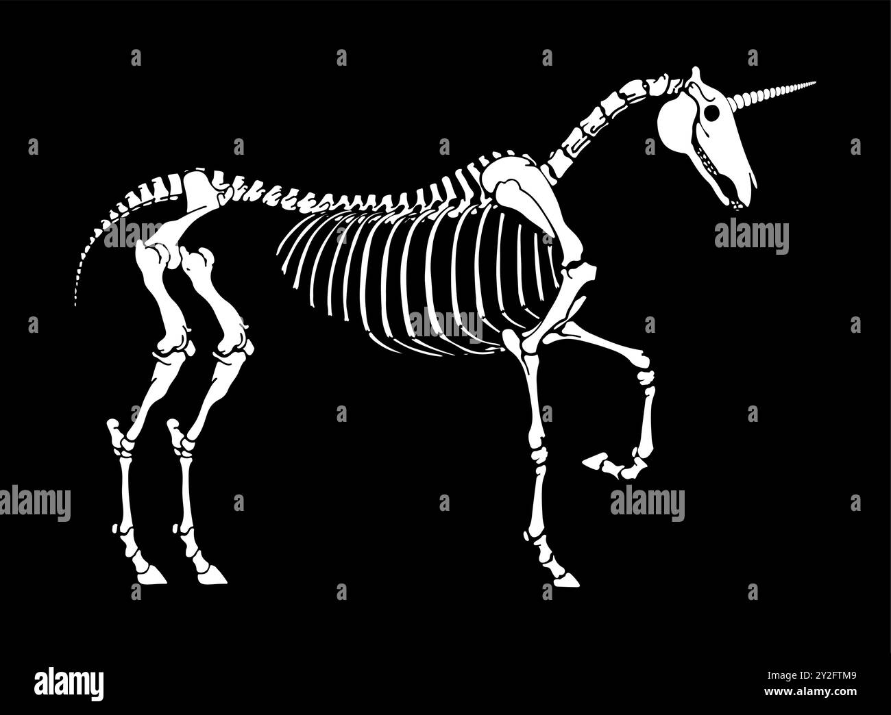 Spooky unicorn skeleton illustration with mythical and eerie elements ...