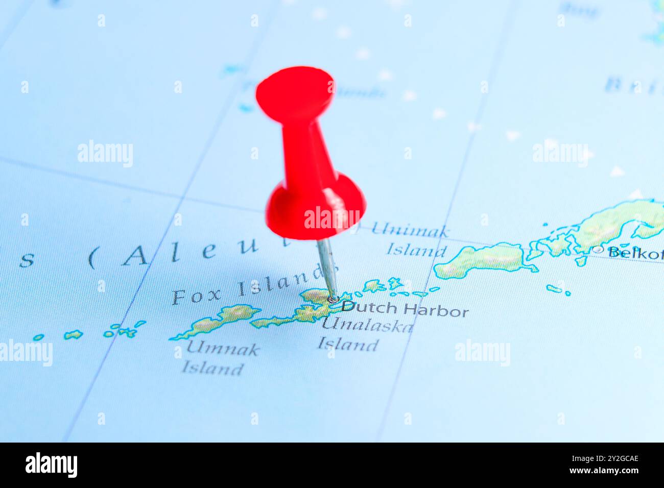 Dutch Harbor, Alaska Pin On Map Stock Photo