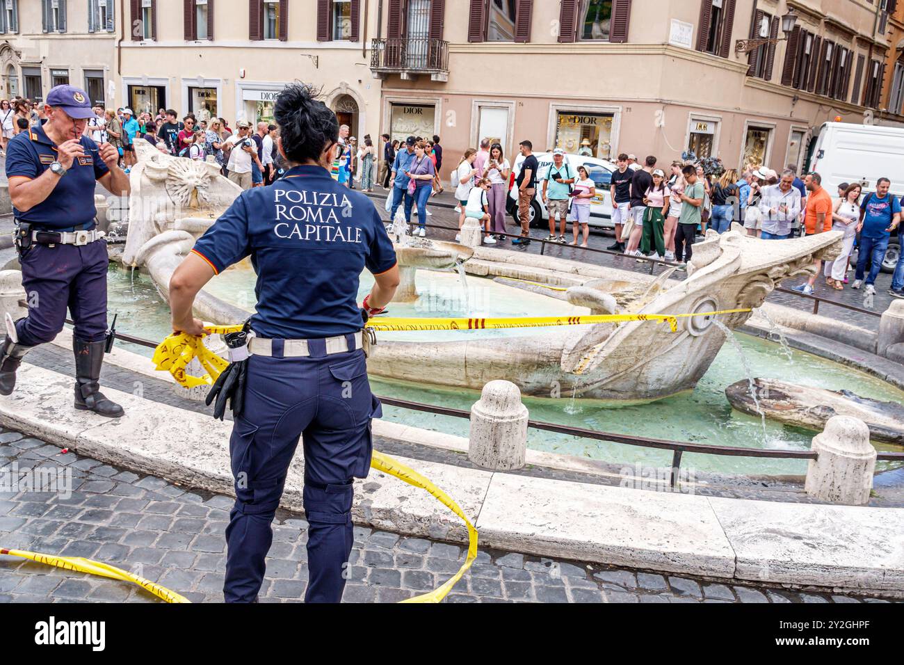Rome Italy,Piazza di Spagna,Spanish Steps,plaza square,Fontana della Barcaccia,Fountain of the Boat,Baroque-style fountain,Israeli-Palestinian conflic Stock Photo