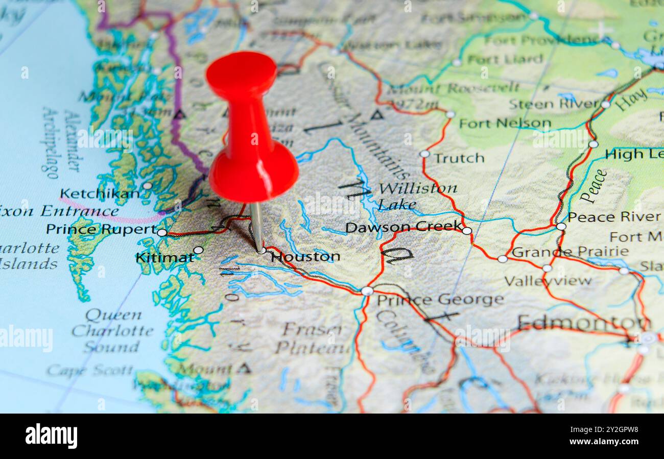 Houston, Canada pin on map Stock Photo - Alamy