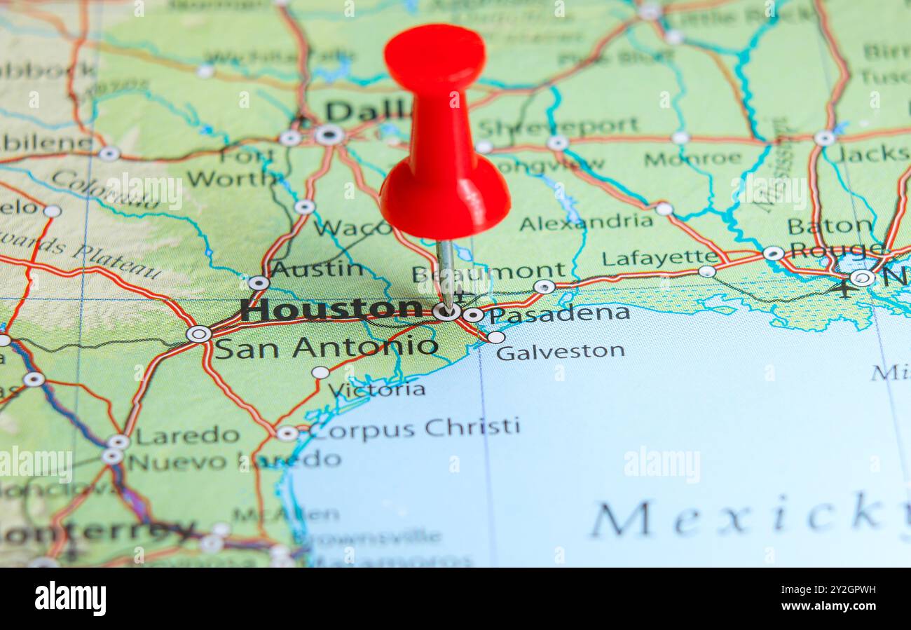Houston, Texas, USA pin on map Stock Photo - Alamy