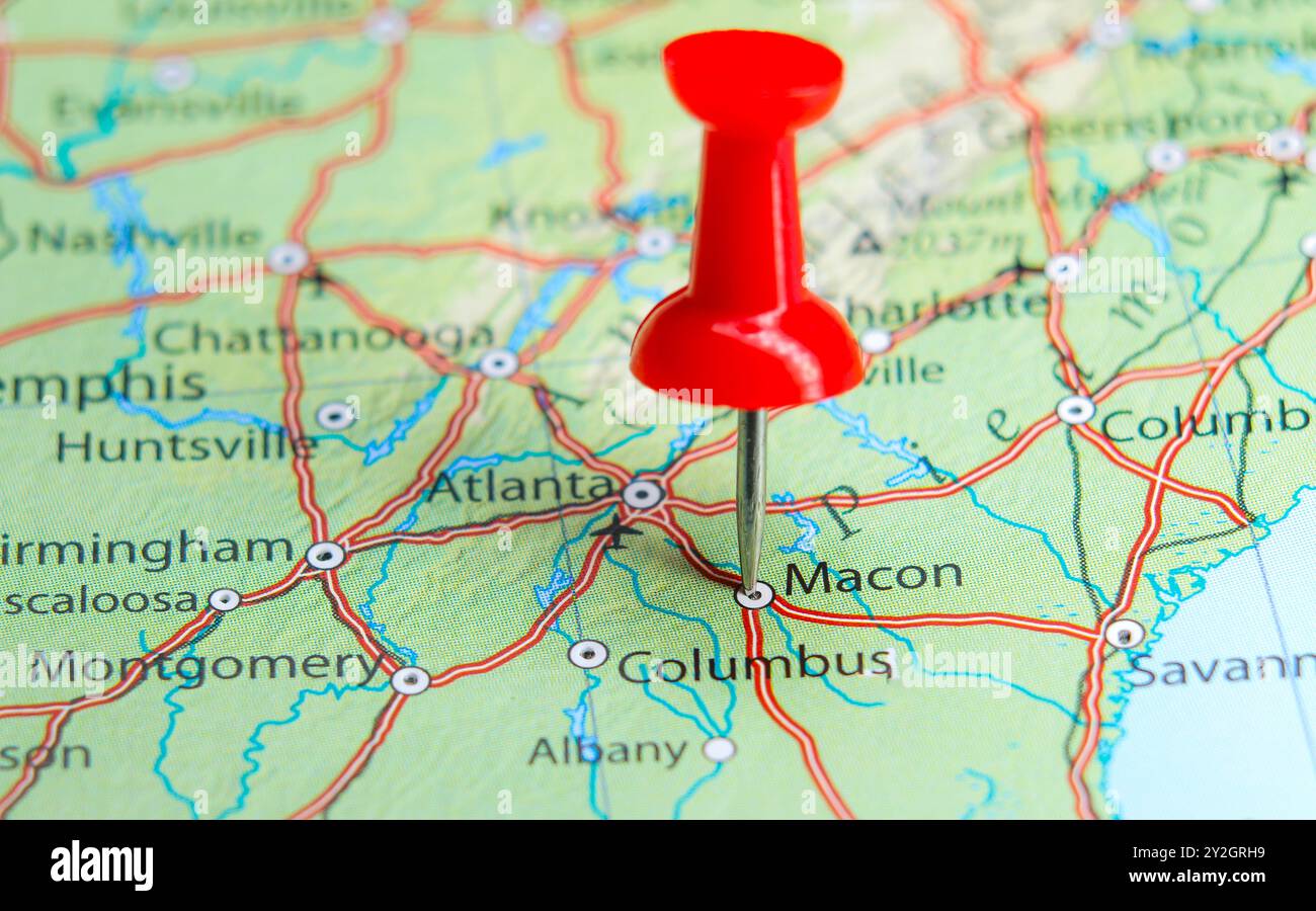Macon pin on map of USA Stock Photo - Macon Pin On Map Of Usa 2Y2GRH9