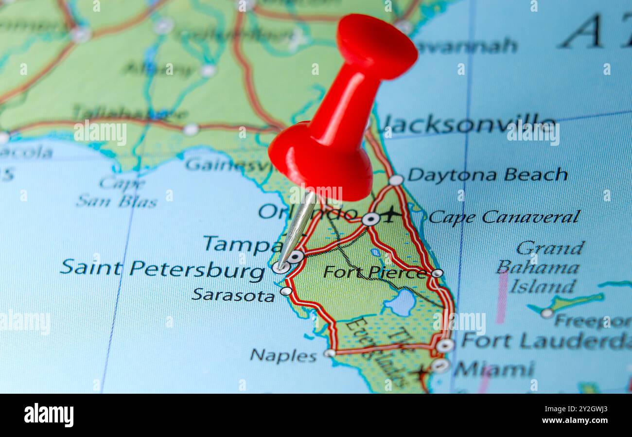 Saint Petersburg, Florida pin on map Stock Photo - Alamy, image size:1300x899