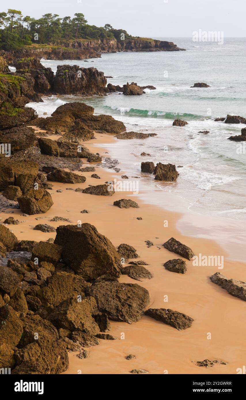 Playa Ris Cantabria, Spain, landscapes along short coastal walk between two town ...