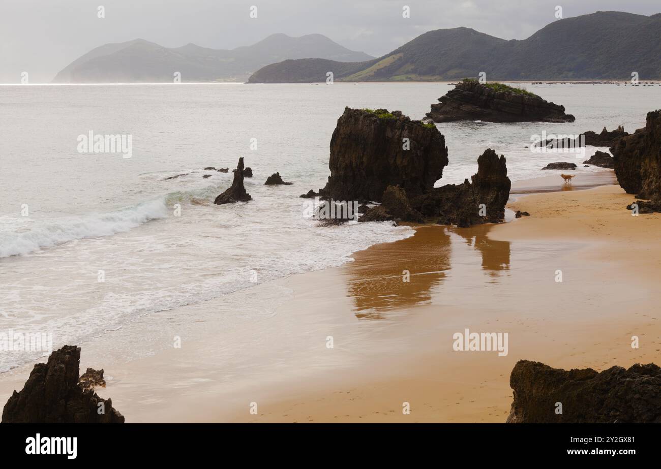 Playa Ris Cantabria, Spain, landscapes along short coastal walk between two town ...