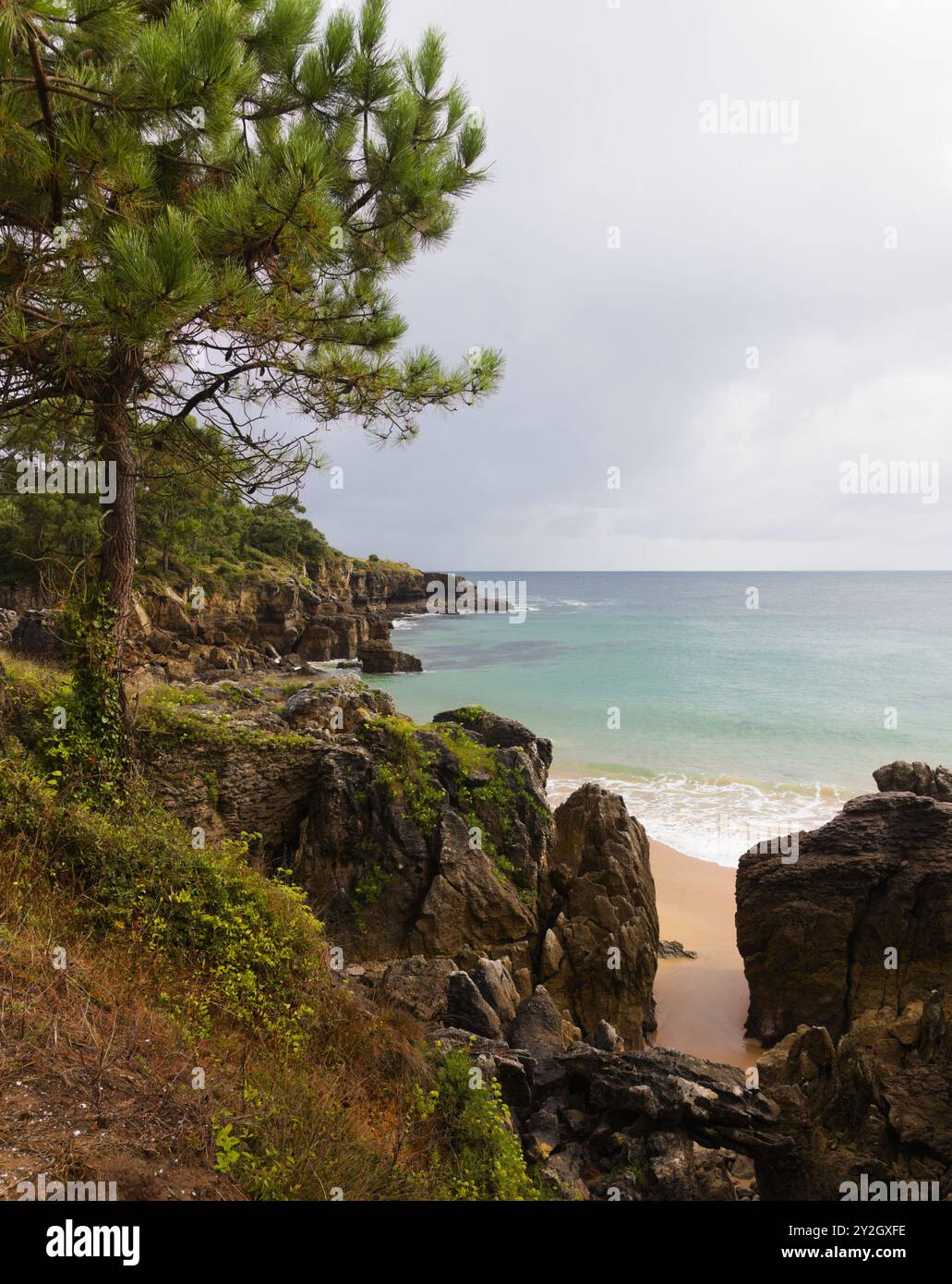 Playa Ris Cantabria, Spain, landscapes along short coastal walk between two town ...