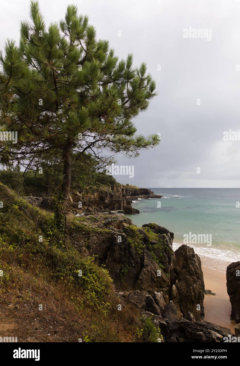 Playa Ris Cantabria, Spain, landscapes along short coastal walk between two town ...