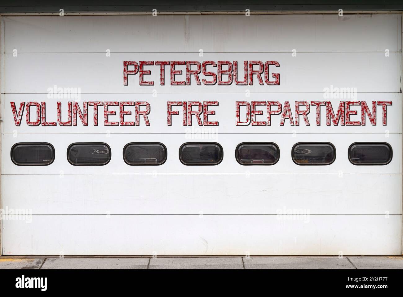 Petersburg Volunteer Fire Department, Petersburg on Mitkof Island, Southeast Alaska, USA, Pacific Ocean. Stock Photo