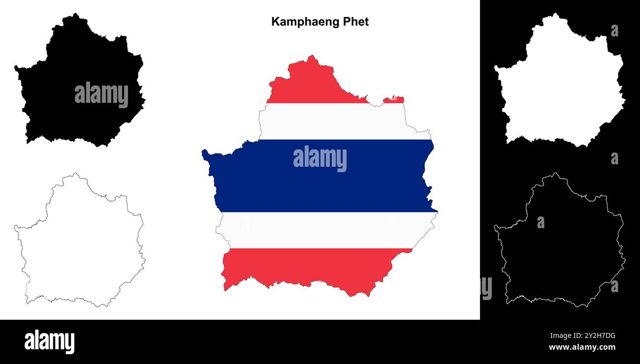 Kamphaeng Phet province outline map set Stock Vector