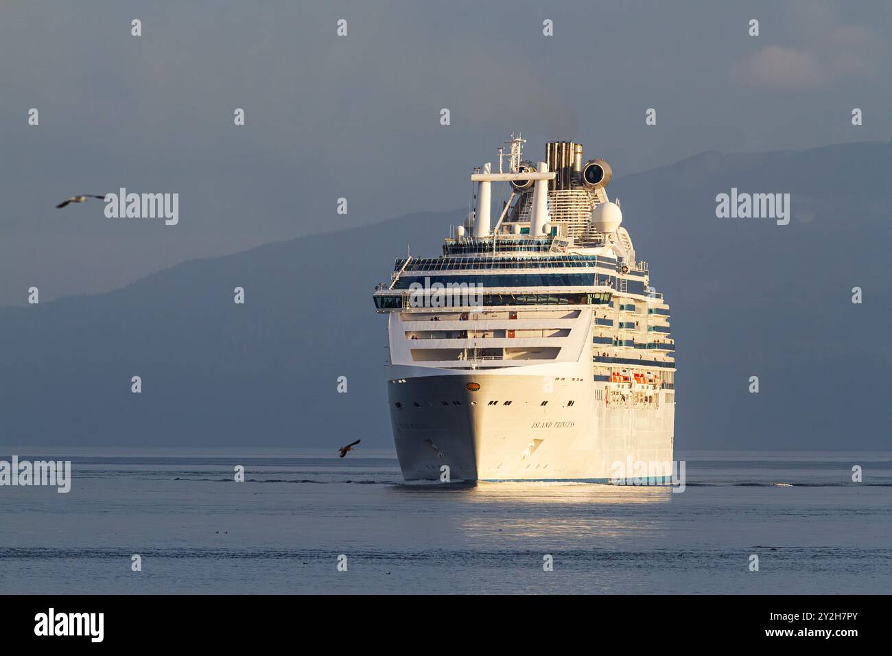 A view of the commercial cruise ship Island Princess operating in Southeast Alaska, USA, Pacific Ocean. Stock Photo