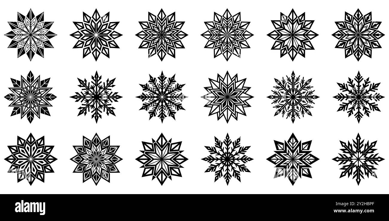 Snowflake icon. Set of linear snowflake icons. Christmas decor. Black ...
