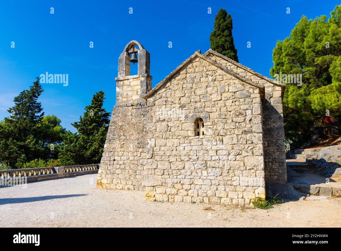 Church of St. Nicholas, a medieval 13th century rustic chapel on Marjan Hill, Split, Croatia Stock Photo