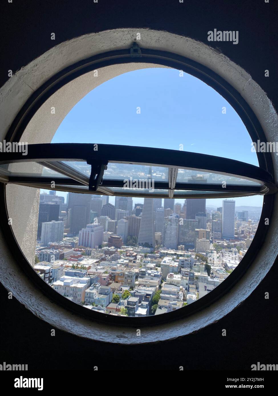 View from Coit Tower San Francisco of the city skyline through an open ...