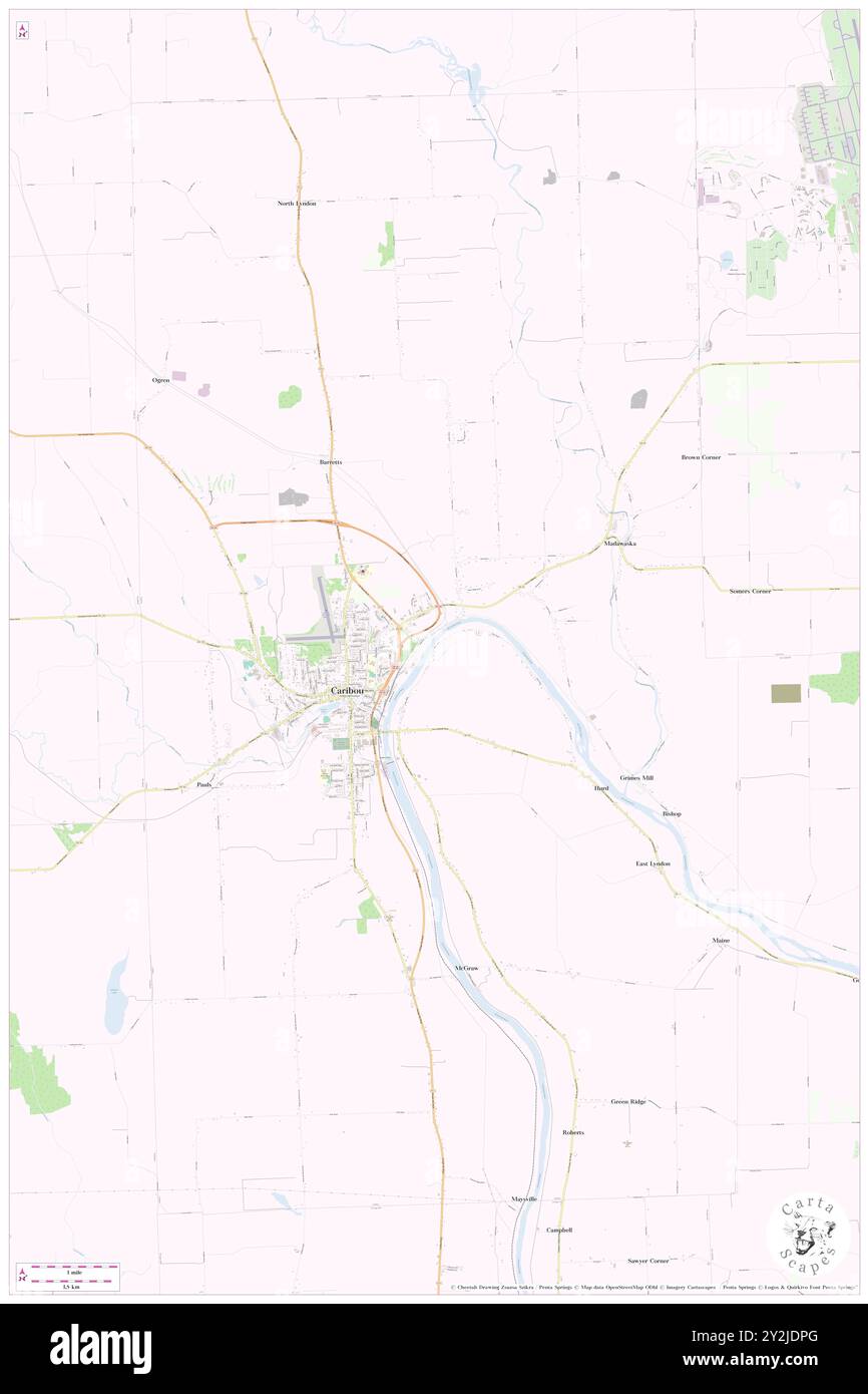 Caribou, Aroostook County, US, United States, Maine, N 46 51' 38'', S 68 0' 43'', map, Cartascapes Map published in 2024. Explore Cartascapes, a map revealing Earth's diverse landscapes, cultures, and ecosystems. Journey through time and space, discovering the interconnectedness of our planet's past, present, and future. Stock Photo