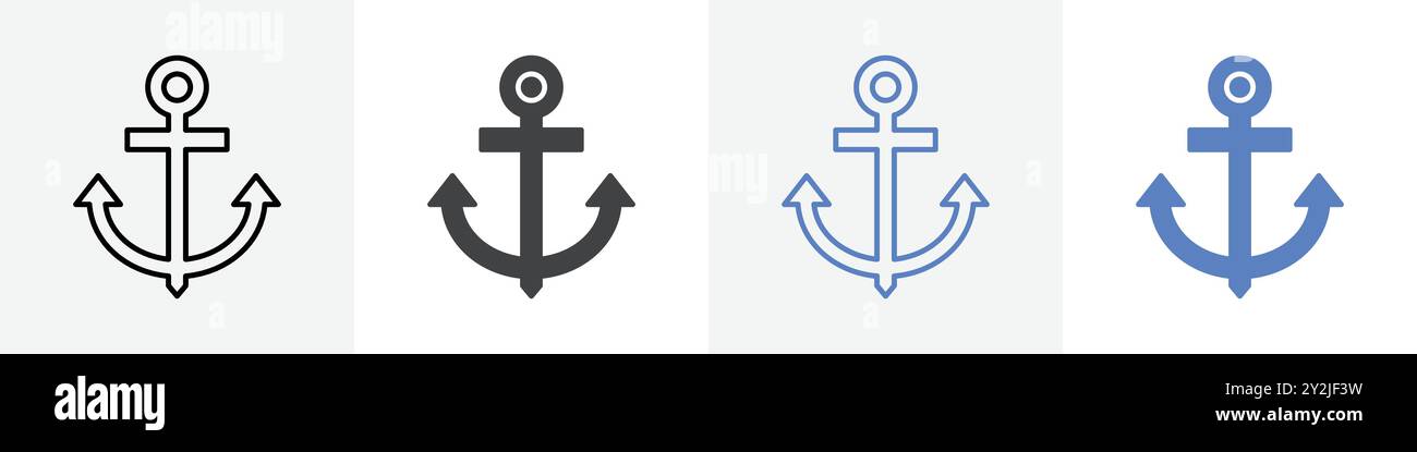 anchor icon linear thin line icon graphics set black and white Stock ...