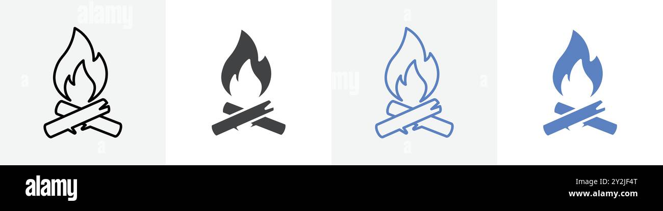 camp fire icon linear thin line icon graphics set black and white Stock ...