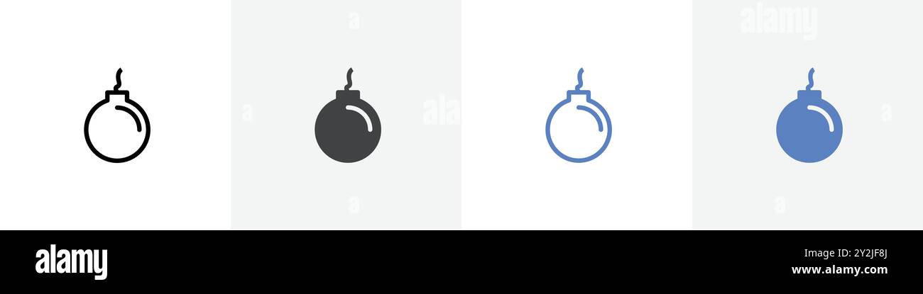 bomb icon linear thin line icon graphics set black and white Stock Vector