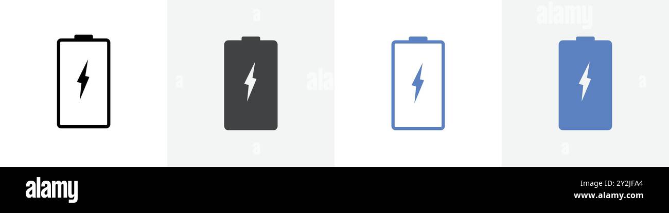 charging icon linear thin line icon graphics set black and white Stock Vector