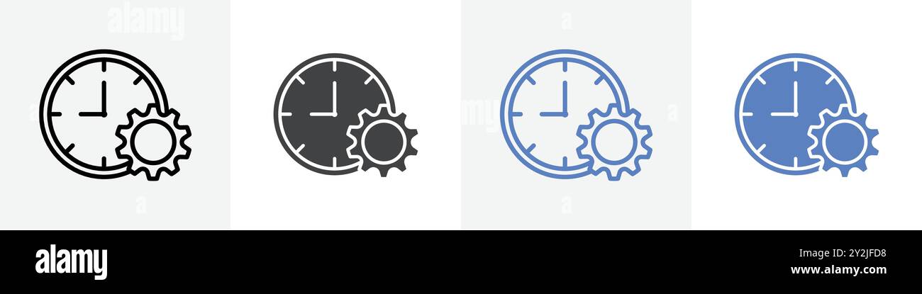 clock with setting icon linear thin line icon graphics set black and white Stock Vector