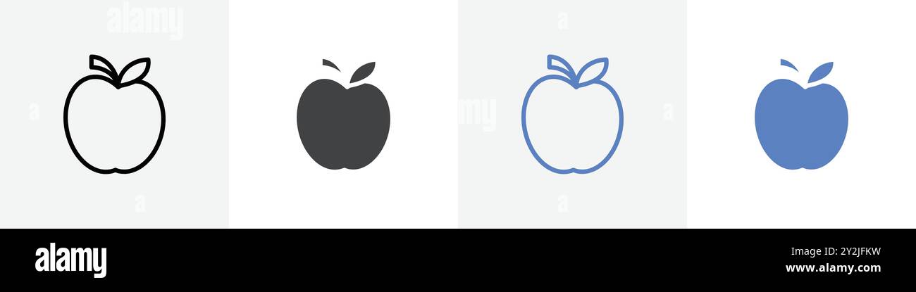 apple icon linear thin line icon graphics set black and white Stock ...