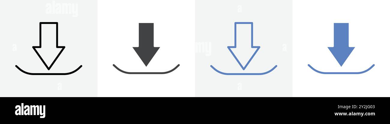 download icon linear thin line icon graphics set black and white Stock ...
