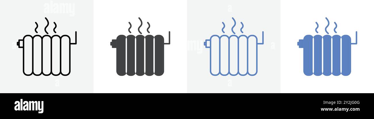 heater icon linear thin line icon graphics set black and white Stock Vector