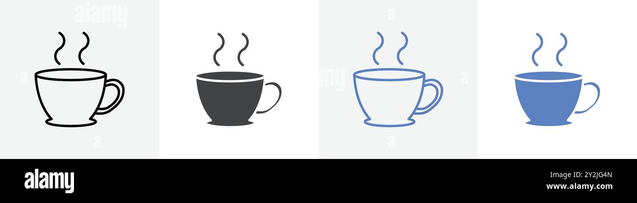 hot tea icon linear thin line icon graphics set black and white Stock Vector