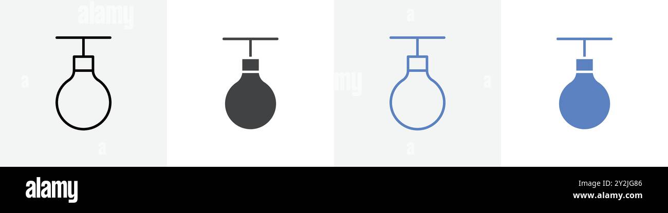 hanging bulb icon linear thin line icon graphics set black and white Stock Vector