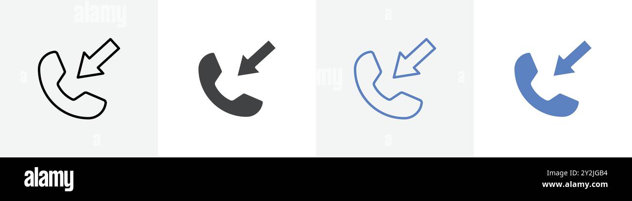 incoming call linear thin line icon graphics set black and white Stock Vector