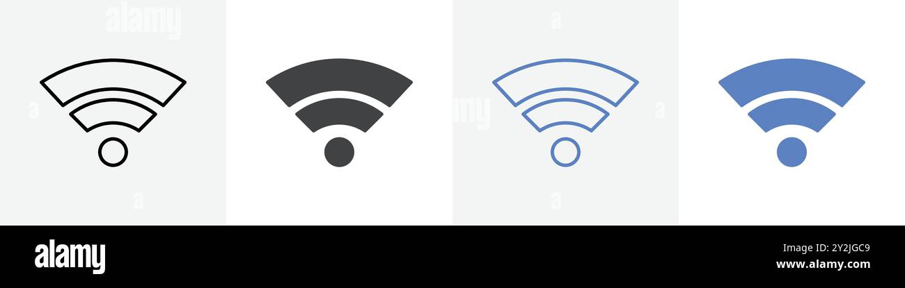 low wifi connection icon linear thin line icon graphics set black and white Stock Vector