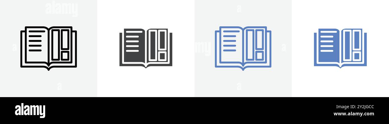 open book icon linear thin line icon graphics set black and white Stock ...