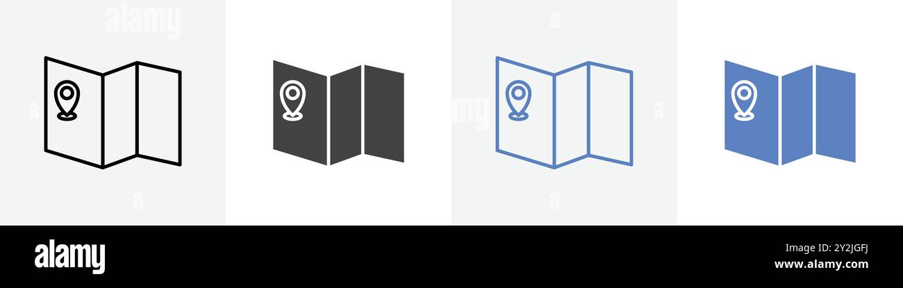 map icon linear thin line icon graphics set black and white Stock ...