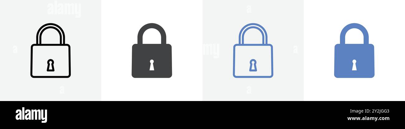 lock icon linear thin line icon graphics set black and white Stock ...