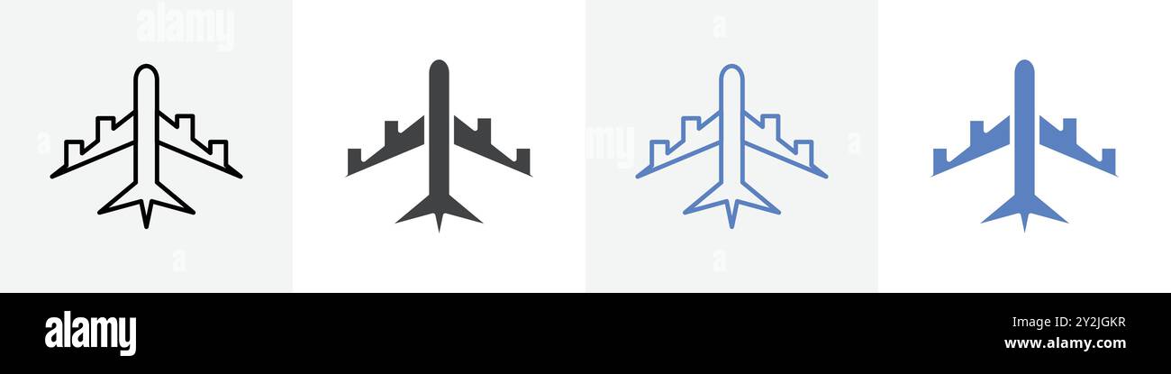 plane icon linear thin line icon graphics set black and white Stock ...