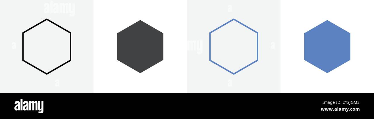 hexagon icon linear thin line icon graphics set black and white Stock Vector