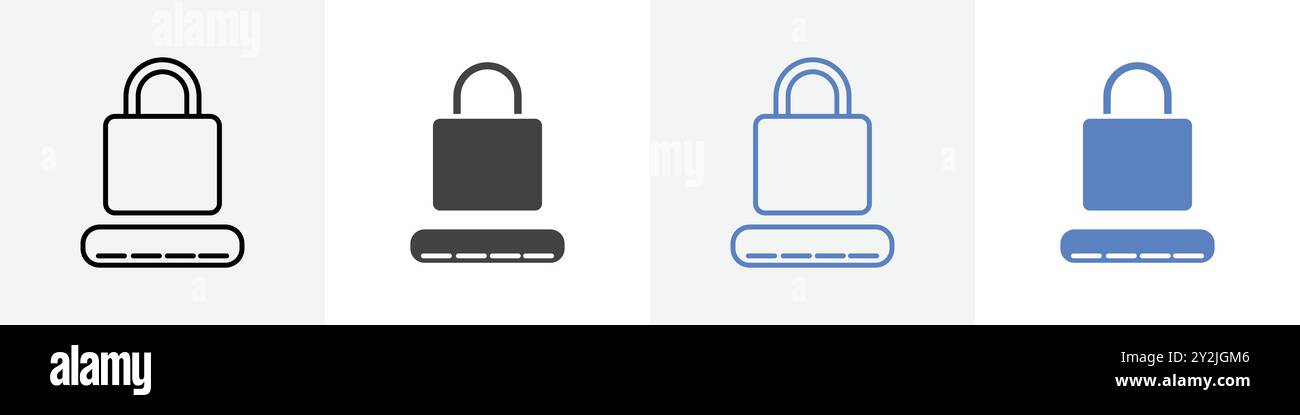 pin lock icon linear thin line icon graphics set black and white Stock Vector